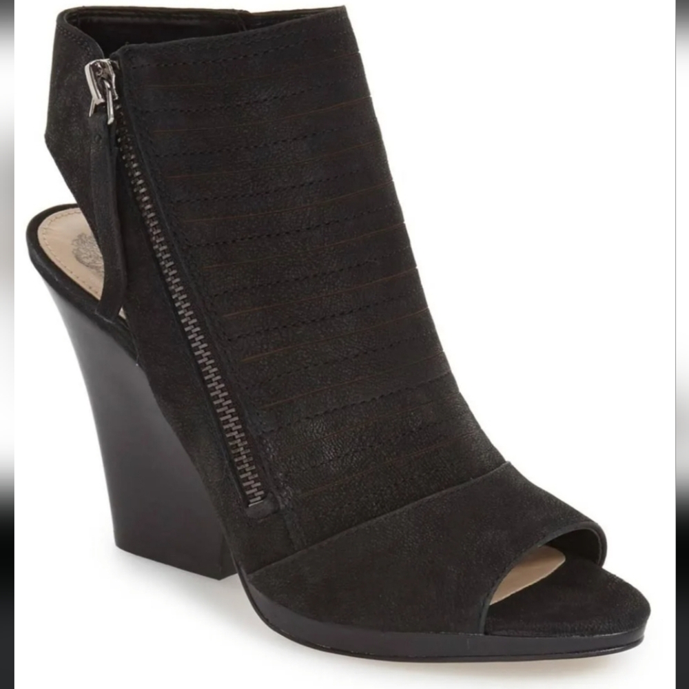 Vince Camuto Black Peep-Toe Wedges with Zipper